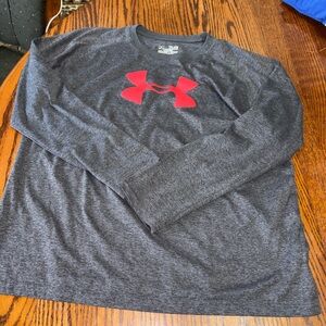 Under Armour Charcoal Gray loose fit Long Sleeve with Red Emblem youth X-Large